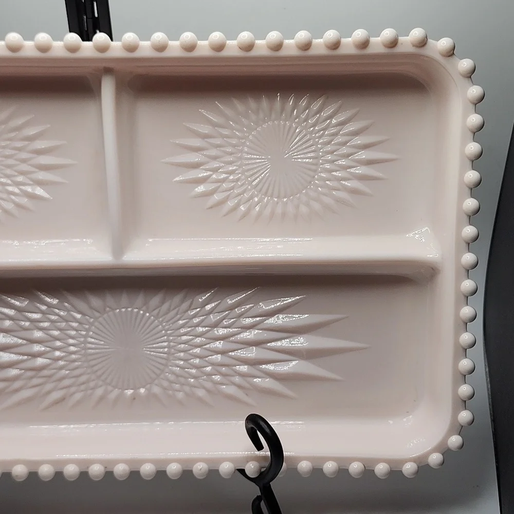 Milk Glass Pink Divided Serving Relish Dish Rare Vintage